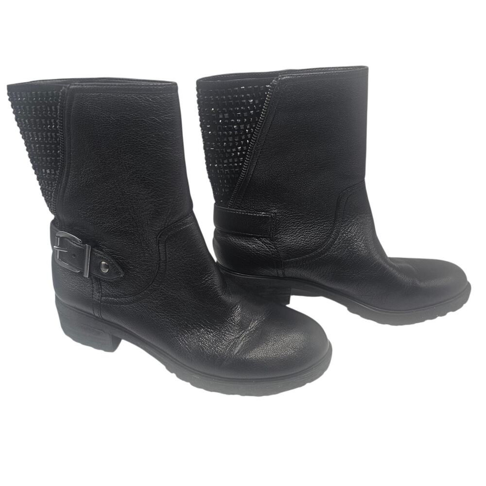 Gianni Bini Black Leather Moto/Biker "Bling Back" Boots NWOT Size 8